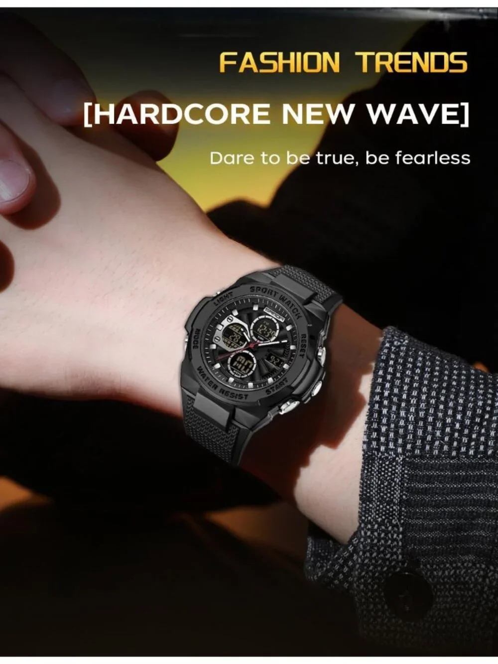 Men's All Black Analog Quartz Electronic Military Multifunction Digital Watch
